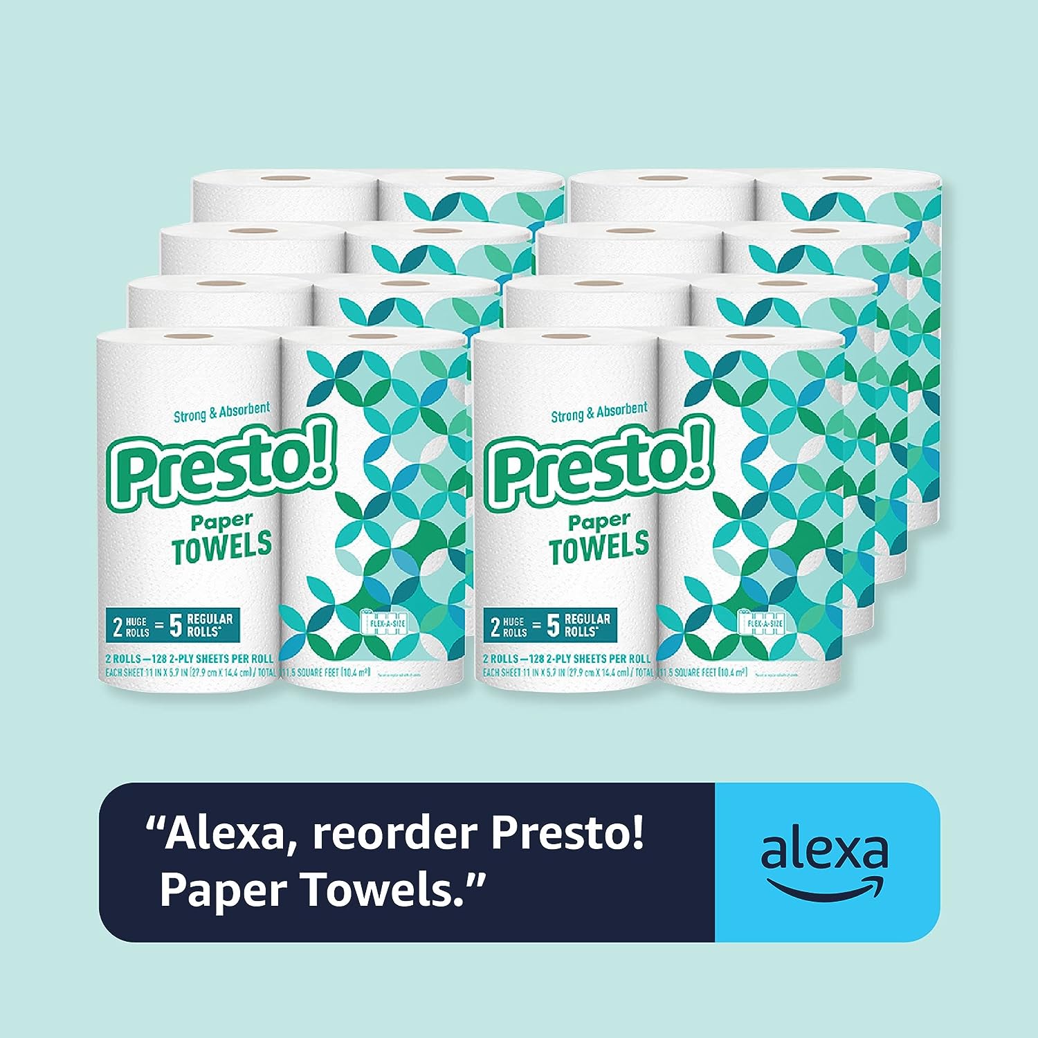 Brand - Presto! Flex-a-Size Paper Towels, 128 Sheet Family Roll, 16  Rolls (2 Packs of 8), Equivalent to 40 Regular Rolls, White
